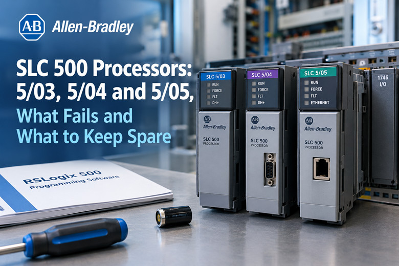 Процессоры Allen-Bradley SLC 500: 03.05, 04.05 и 05.05, какие выходят из строя и какие компоненты следует иметь в запасе.